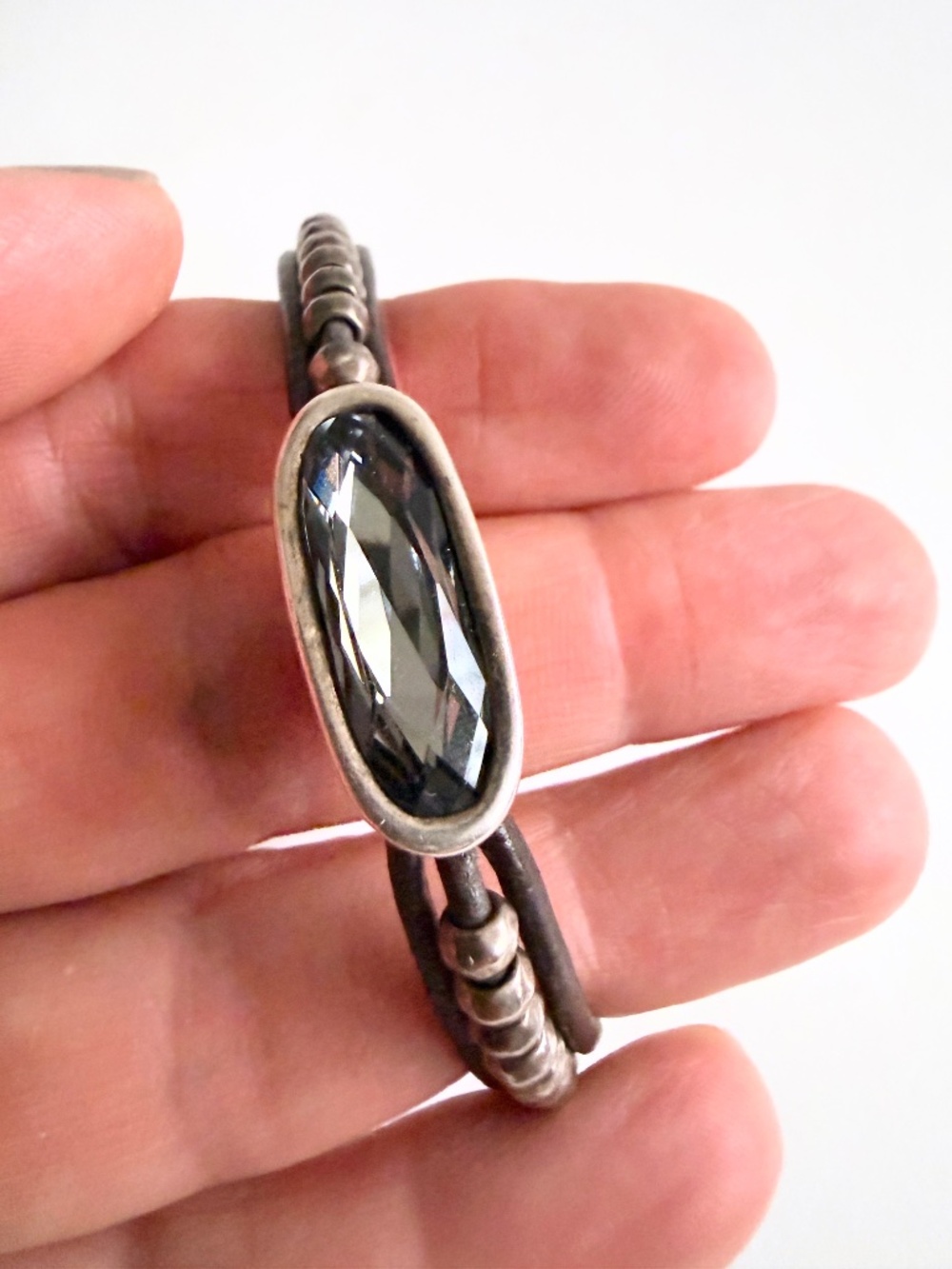 UNOde50 Faceted Crystal & Leather Cuffed Bracelet